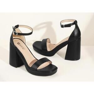 IDIFU Black Platform High Heels Chunky Block Heel Women's Sandals Shoes Sz 7 NEW